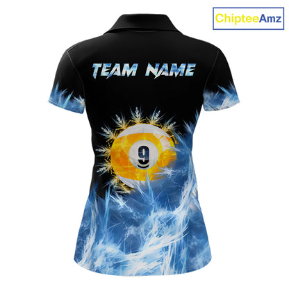 Blue 9 Ball Pool Icy Billiard Polo & Quarter Zip Shirts For Women Custom Billiard Team Jersey TDM7513