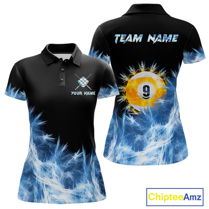 Blue 9 Ball Pool Icy Billiard Polo & Quarter Zip Shirts For Women Custom Billiard Team Jersey TDM7513