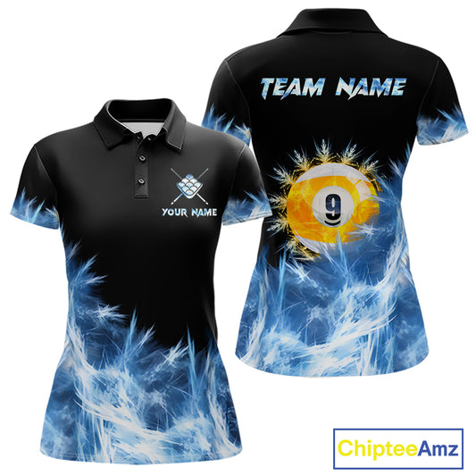 Blue 9 Ball Pool Icy Billiard Polo & Quarter Zip Shirts For Women Custom Billiard Team Jersey TDM7513