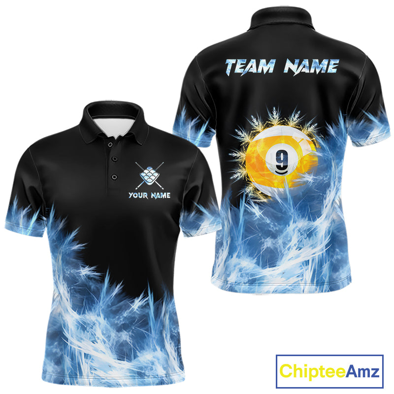 Blue 9 Ball Pool Icy Billiard Polo & Quarter Zip Shirts For Men Custom Billiard Team Jersey TDM7513