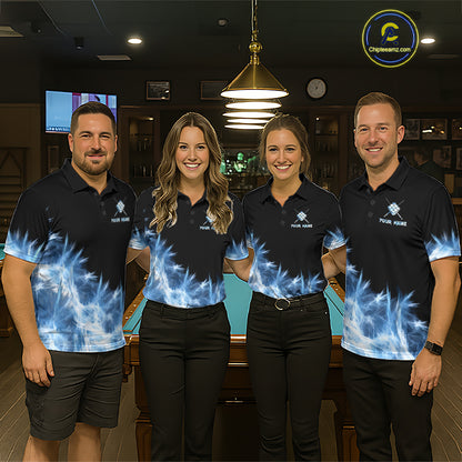 Blue 9 Ball Pool Icy Billiard Polo & Quarter Zip Shirts For Women Custom Billiard Team Jersey TDM7513
