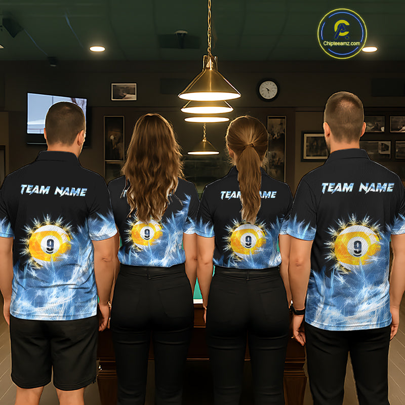 Blue 9 Ball Pool Icy Billiard Polo & Quarter Zip Shirts For Women Custom Billiard Team Jersey TDM7513
