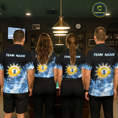 Blue 9 Ball Pool Icy Billiard Polo & Quarter Zip Shirts For Women Custom Billiard Team Jersey TDM7513
