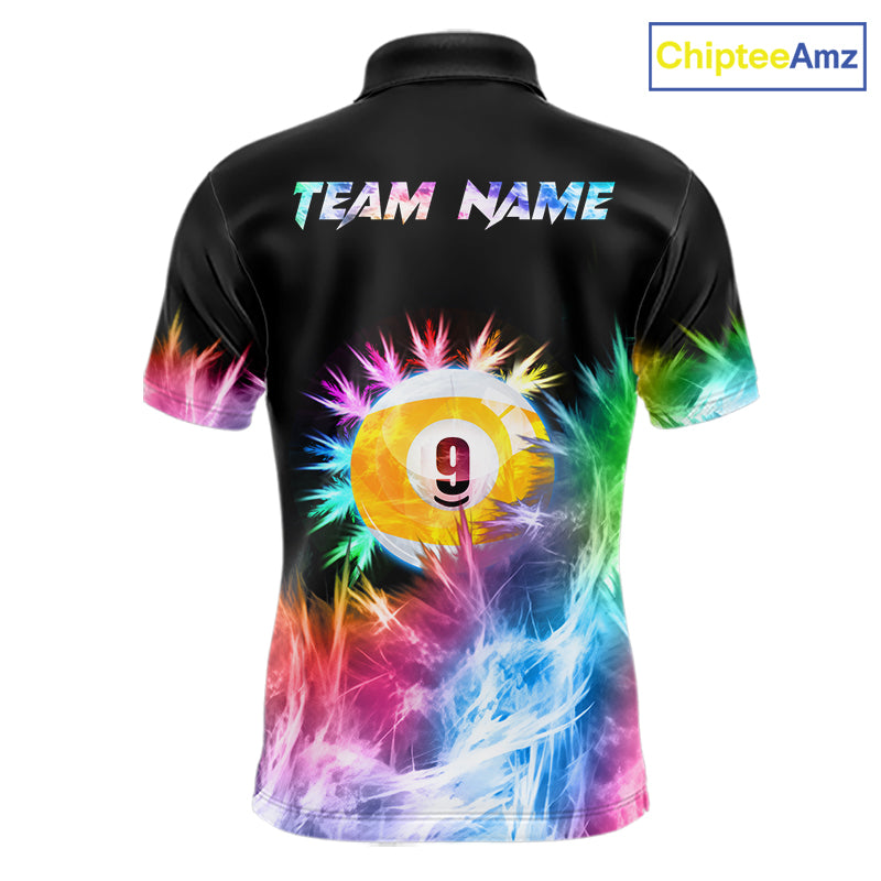 Colorful 9 Ball Pool Icy Billiard Polo & Quarter Zip Shirts For Men Custom Billiard Team Jersey TDM7514
