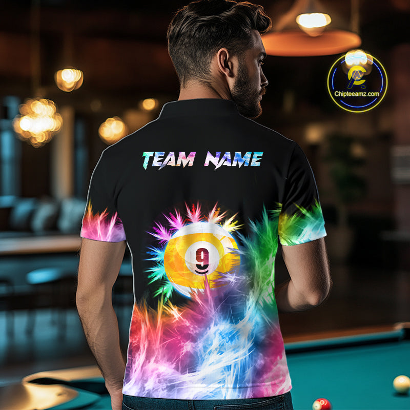 Colorful 9 Ball Pool Icy Billiard Polo & Quarter Zip Shirts For Men Custom Billiard Team Jersey TDM7514