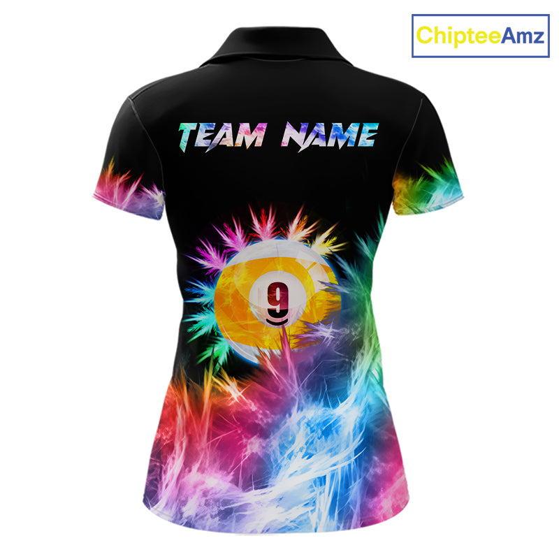 Colorful 9 Ball Pool Icy Billiard Polo & Quarter Zip Shirts For Women Custom Billiard Team Jersey TDM7514