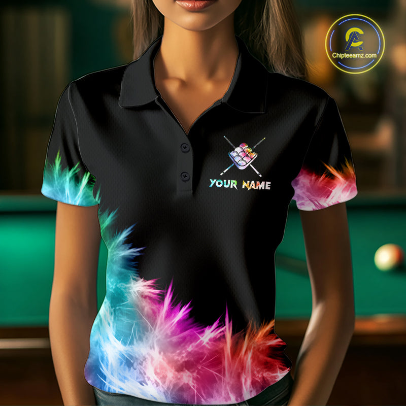 Colorful 9 Ball Pool Icy Billiard Polo & Quarter Zip Shirts For Women Custom Billiard Team Jersey TDM7514