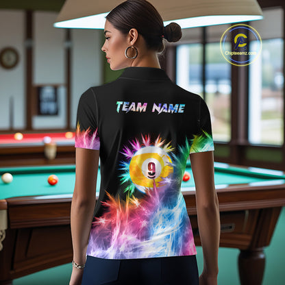 Colorful 9 Ball Pool Icy Billiard Polo & Quarter Zip Shirts For Women Custom Billiard Team Jersey TDM7514