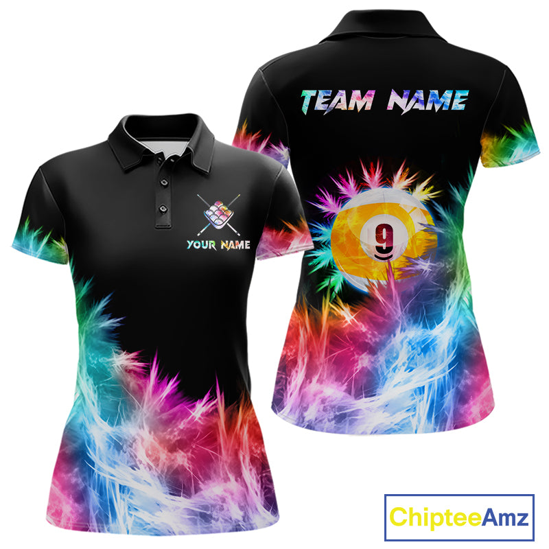 Colorful 9 Ball Pool Icy Billiard Polo & Quarter Zip Shirts For Women Custom Billiard Team Jersey TDM7514