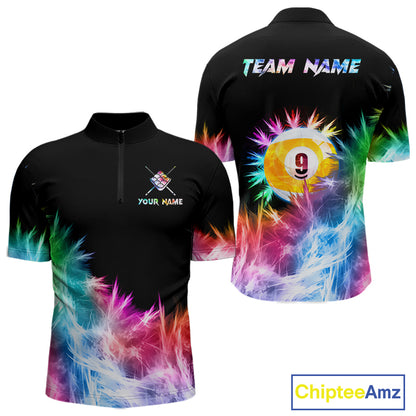 Colorful 9 Ball Pool Icy Billiard Polo & Quarter Zip Shirts For Men Custom Billiard Team Jersey TDM7514