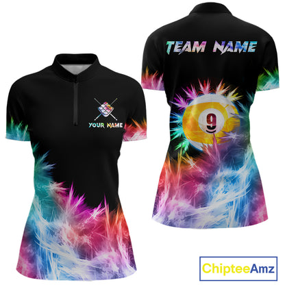 Colorful 9 Ball Pool Icy Billiard Polo & Quarter Zip Shirts For Women Custom Billiard Team Jersey TDM7514