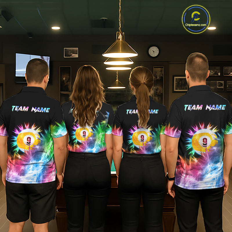 Colorful 9 Ball Pool Icy Billiard Polo & Quarter Zip Shirts For Men Custom Billiard Team Jersey TDM7514