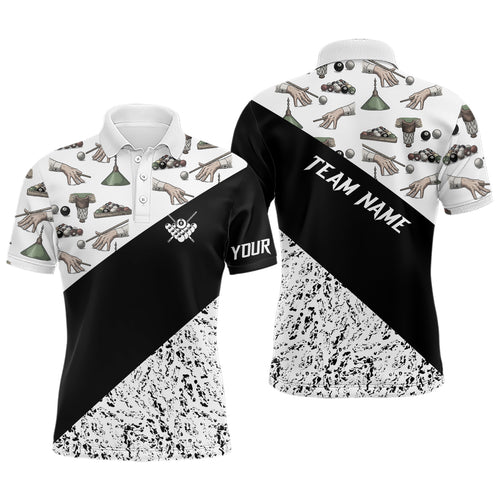 Custom Grunge Black White Full Printing Billiard Polo Shirts For Men, Best Billiard Shirts Design TDM0732