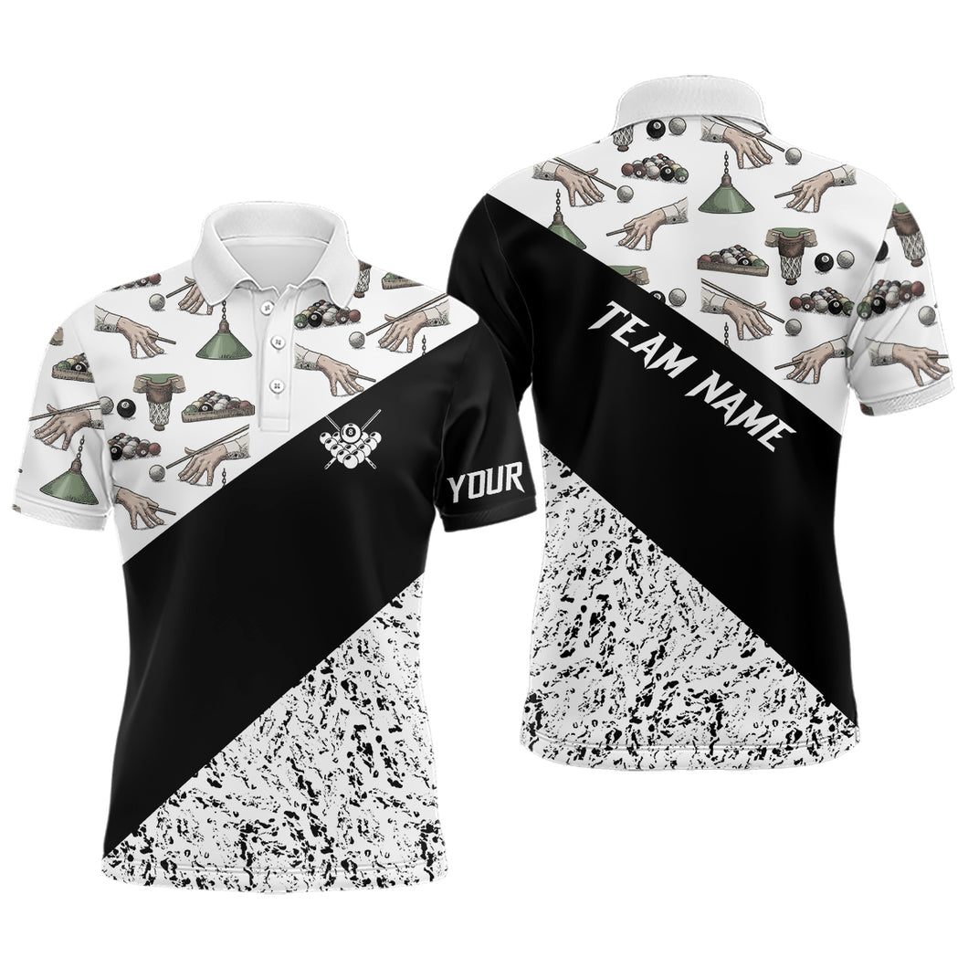 Custom Grunge Black White Full Printing Billiard Polo Shirts For Men, Best Billiard Shirts Design TDM0732