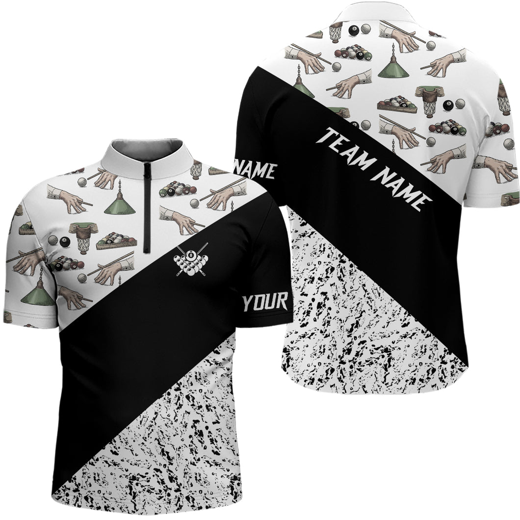 Custom Grunge Black White Billiard Men Quarter-Zip Shirts, Best Billiard Shirts Design TDM0732