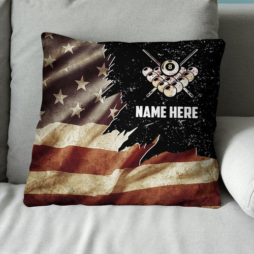 Personalized Retro Us Flag Billiard Throw Pillow, Best Patriotic Pillows TDM0908