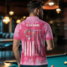 Load image into Gallery viewer, Personalized Pink Tie Dye Heart US Flag Men Billiard Shirts, Billiard Valentines Day Shirt Gifts TDM3430