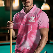 Load image into Gallery viewer, Personalized Pink Tie Dye Heart US Flag Men Billiard Shirts, Billiard Valentines Day Shirt Gifts TDM3430