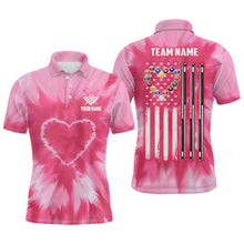 Load image into Gallery viewer, Personalized Pink Tie Dye Heart US Flag Men Billiard Shirts, Billiard Valentines Day Shirt Gifts TDM3430