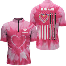 Load image into Gallery viewer, Personalized Pink Tie Dye Heart US Flag Men Billiard Shirts, Billiard Valentines Day Shirt Gifts TDM3430