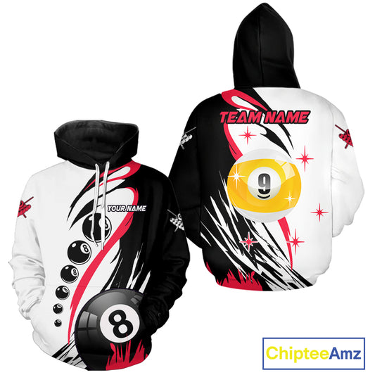 Personalized 8 Ball & 9 Ball Pool Hoodie Shirt For Men And Women Custom Billiard Hoodie Team Jersey |Red TDM3431