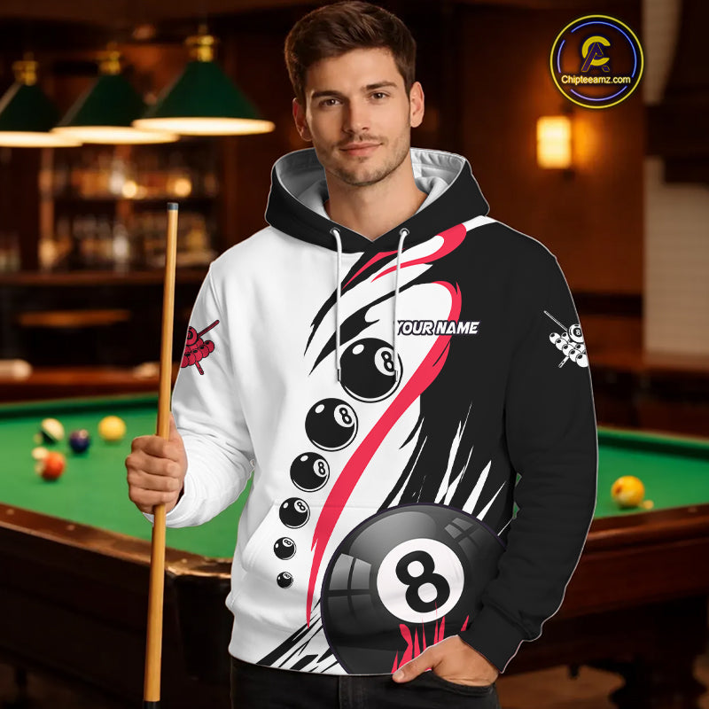 Personalized 8 Ball & 9 Ball Pool Hoodie Shirt For Men And Women Custom Billiard Hoodie Team Jersey |Red TDM3431