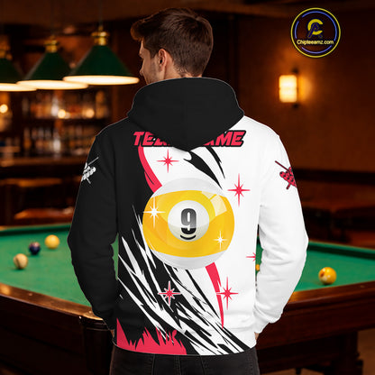 Personalized 8 Ball & 9 Ball Pool Hoodie Shirt For Men And Women Custom Billiard Hoodie Team Jersey |Red TDM3431