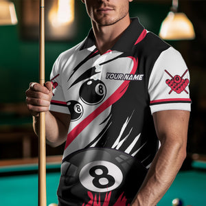 Personalized Billiard 8 Ball & 9 Ball Pool Shirts For Men Custom Billiard Team Jerseys | Red TDM3431