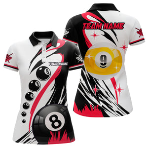 Personalized Billiard 8 Ball & 9 Ball Pool Shirts For Women Custom Billiard Team Jerseys | Red TDM3431