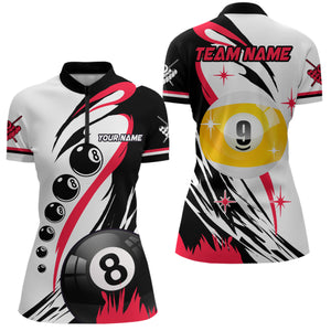 Personalized Billiard 8 Ball & 9 Ball Pool Shirts For Women Custom Billiard Team Jerseys | Red TDM3431