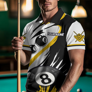 Personalized Billiard 8 Ball & 9 Ball Pool Shirts For Men Custom Billiard Team Jerseys | Yellow TDM3432