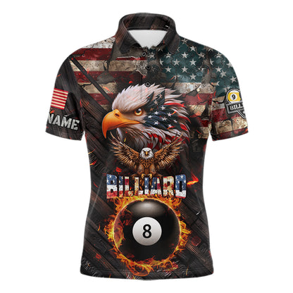 American Flag 8 Ball & 9 Ball Fire Custom Eagle Billiard Shirt For Men, Patriotic Pool Team Jersey TDM5932