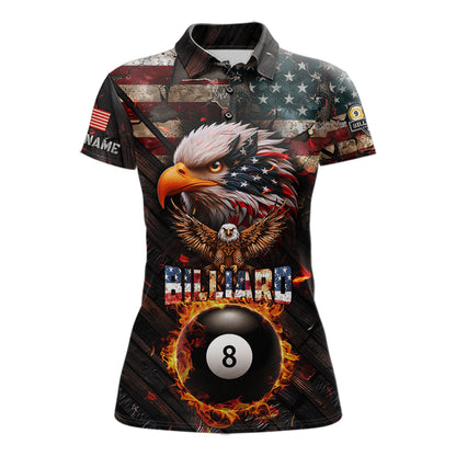 American Flag 8 Ball & 9 Ball Fire Custom Eagle Billiard Shirt For Women, Patriotic Pool Team Jersey TDM5932
