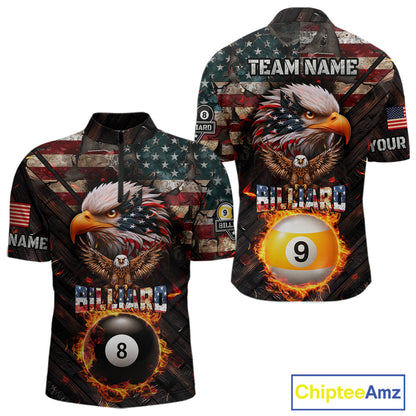 American Flag 8 Ball & 9 Ball Fire Custom Eagle Billiard Shirt For Men, Patriotic Pool Team Jersey TDM5932