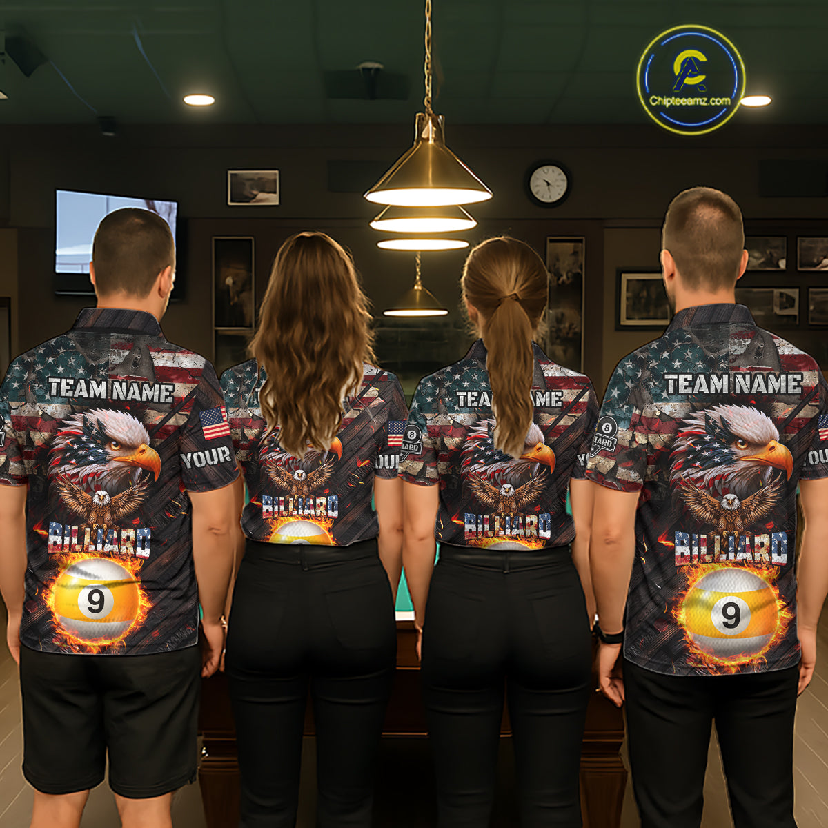 American Flag 8 Ball & 9 Ball Fire Custom Eagle Billiard Shirt For Women, Patriotic Pool Team Jersey TDM5932