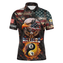 Load image into Gallery viewer, American Flag 8 &amp; 9 Ball Yin-Yang Fire Custom Eagle Billiard Shirt For Men, Pool Team Jersey TDM5933