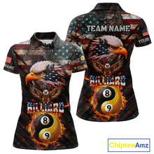Load image into Gallery viewer, American Flag 8 &amp; 9 Ball Yin-Yang Fire Custom Eagle Billiard Shirt For Women, Pool Team Jersey TDM5933