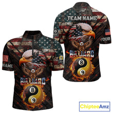 Load image into Gallery viewer, American Flag 8 &amp; 9 Ball Yin-Yang Fire Custom Eagle Billiard Shirt For Men, Pool Team Jersey TDM5933