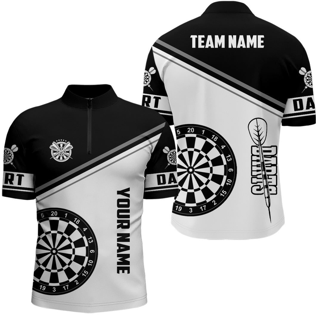 Personalized Black White Dartboard Men Quarter-Zip Shirts Custom Dart Team Uniform Shirts TDM1246