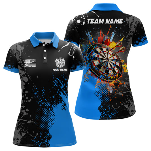 Personalized Paint Blue 3D Dartboard Women Darts Polo Shirts Custom Dart Jerseys Attire For Team TDM1248