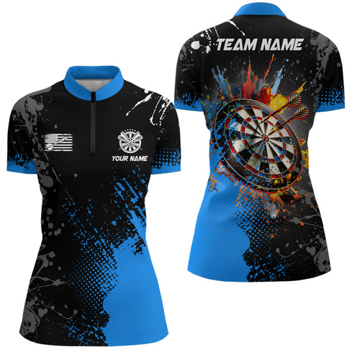 Personalized Paint Blue 3D Dartboard Women Quarter-Zip Shirts Custom Darts Jerseys Attire TDM1248