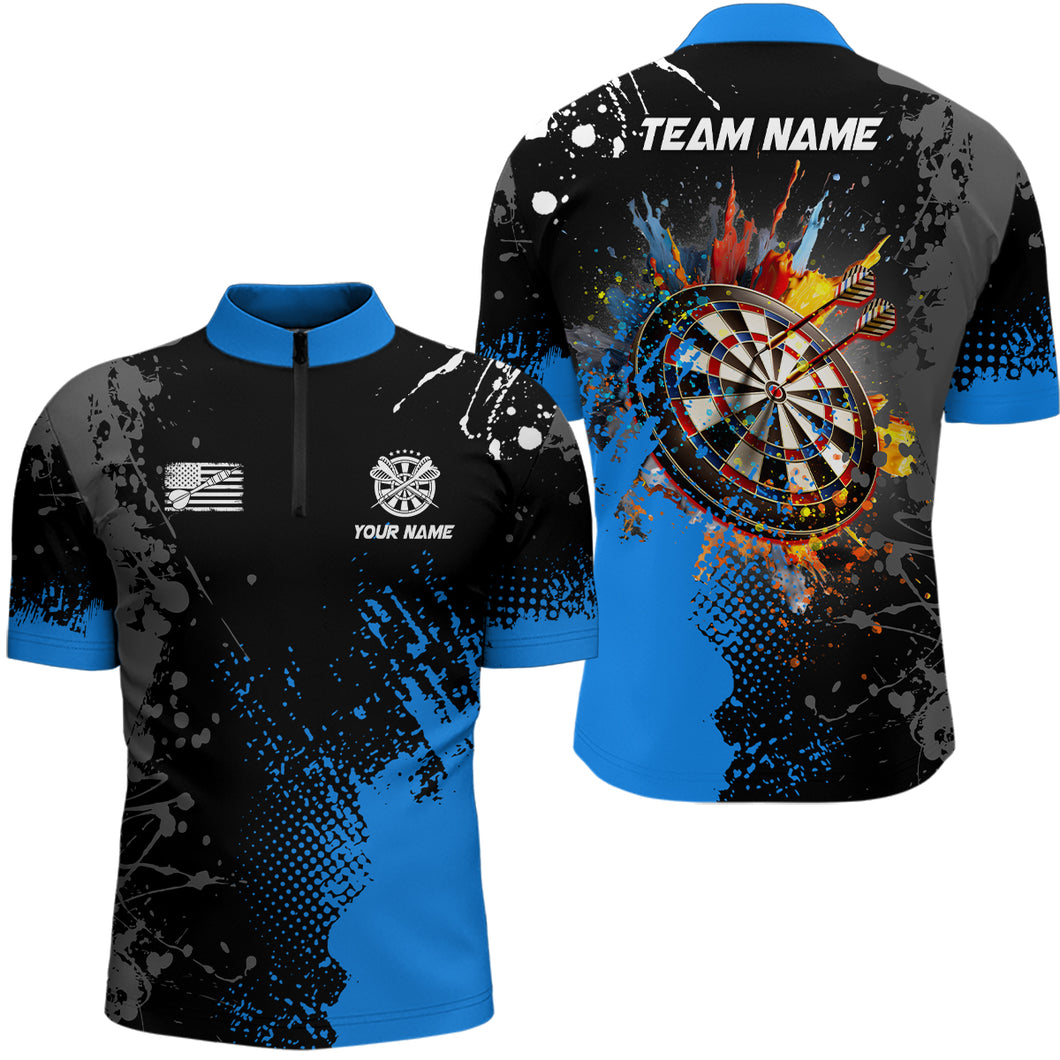 Personalized Paint Blue 3D Dartboard Men Quarter-Zip Shirts Custom Darts Jerseys Attire TDM1248