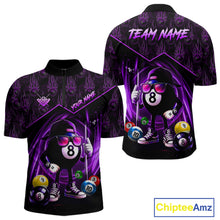 Load image into Gallery viewer, Purple Funny 8 Ball Pool Billiard Shirt For Men Custom Flame Billiard Team Jersey Polo &amp; 1/4 Zip TDM6348
