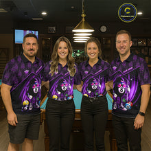 Load image into Gallery viewer, Purple Funny 8 Ball Pool Billiard Shirt For Men Custom Flame Billiard Team Jersey Polo &amp; 1/4 Zip TDM6348