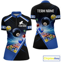 Load image into Gallery viewer, Customized Blue Thunder Lightning Strike Billiard Shirt For Women, Billiard Team Shirt Pool Jerseys TDM4009