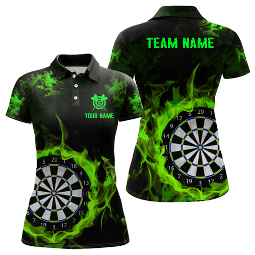 Fire Flame Green Dartboard Women Dart Polo/ Quarter-Zip Shirt Custom Dart Shirts For Team Dart Jersey TDM2030