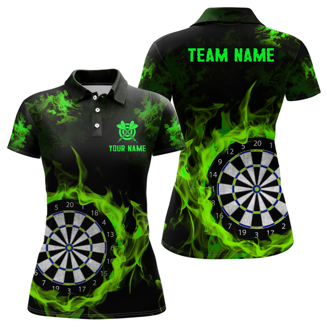 Fire Flame Green Dartboard Women Dart Polo/ Quarter-Zip Shirt Custom Dart Shirts For Team Dart Jersey TDM2030