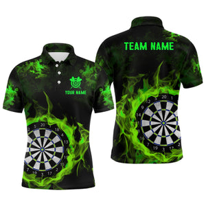 Fire Flame Green Dartboard Men Dart Polo/ Quarter-Zip Shirt Custom Dart Shirts For Team Dart Jersey TDM2030