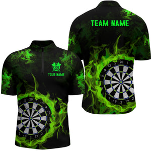 Fire Flame Green Dartboard Men Dart Polo/ Quarter-Zip Shirt Custom Dart Shirts For Team Dart Jersey TDM2030