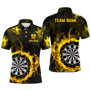 Fire Flame Yellow Dartboard Men Dart Polo/ Quarter-Zip Shirt Custom Dart Shirt For Team Dart Jersey TDM2031